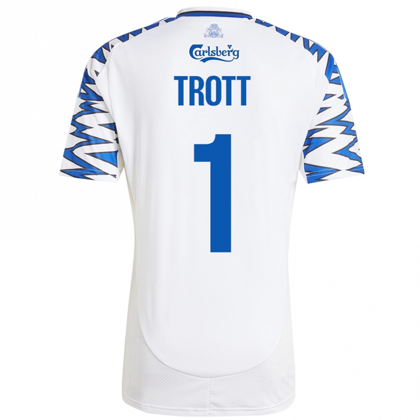 Kids Football Nathan Trott #1 White Sky Blue Home Jersey 2024/25 T-Shirt