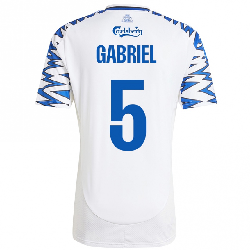 Kids Football Gabriel Pereira #5 White Sky Blue Home Jersey 2024/25 T-Shirt