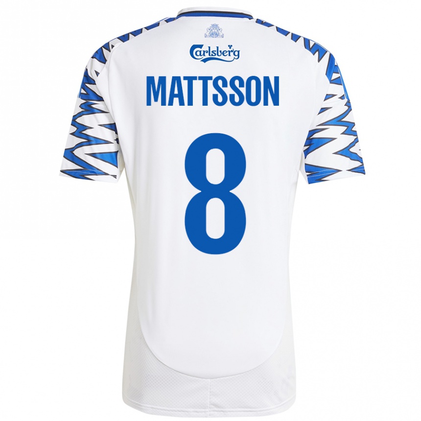 Kids Football Magnus Mattsson #8 White Sky Blue Home Jersey 2024/25 T-Shirt