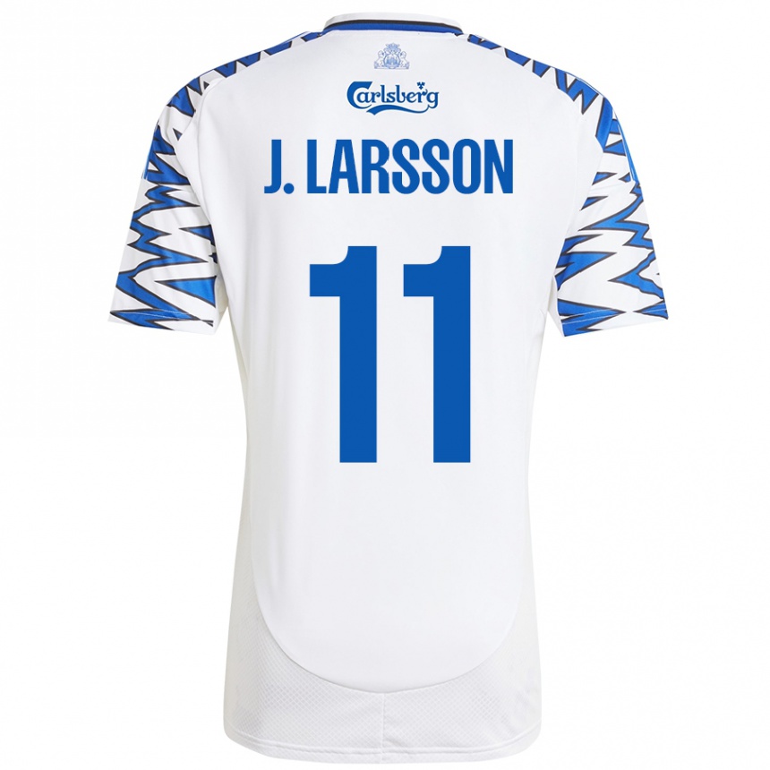 Kids Football Jordan Larsson #11 White Sky Blue Home Jersey 2024/25 T-Shirt