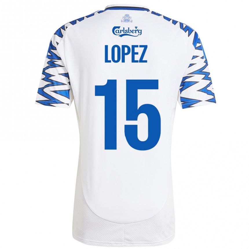 Kids Football Marcos López #15 White Sky Blue Home Jersey 2024/25 T-Shirt