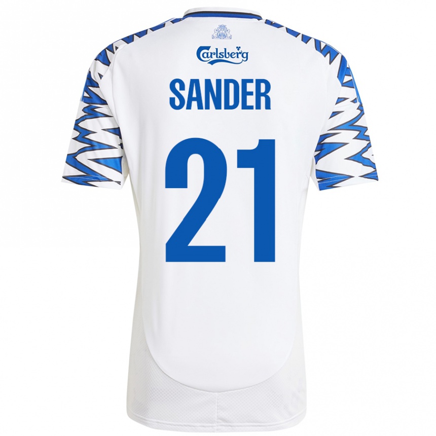 Kids Football Theo Sander #21 White Sky Blue Home Jersey 2024/25 T-Shirt