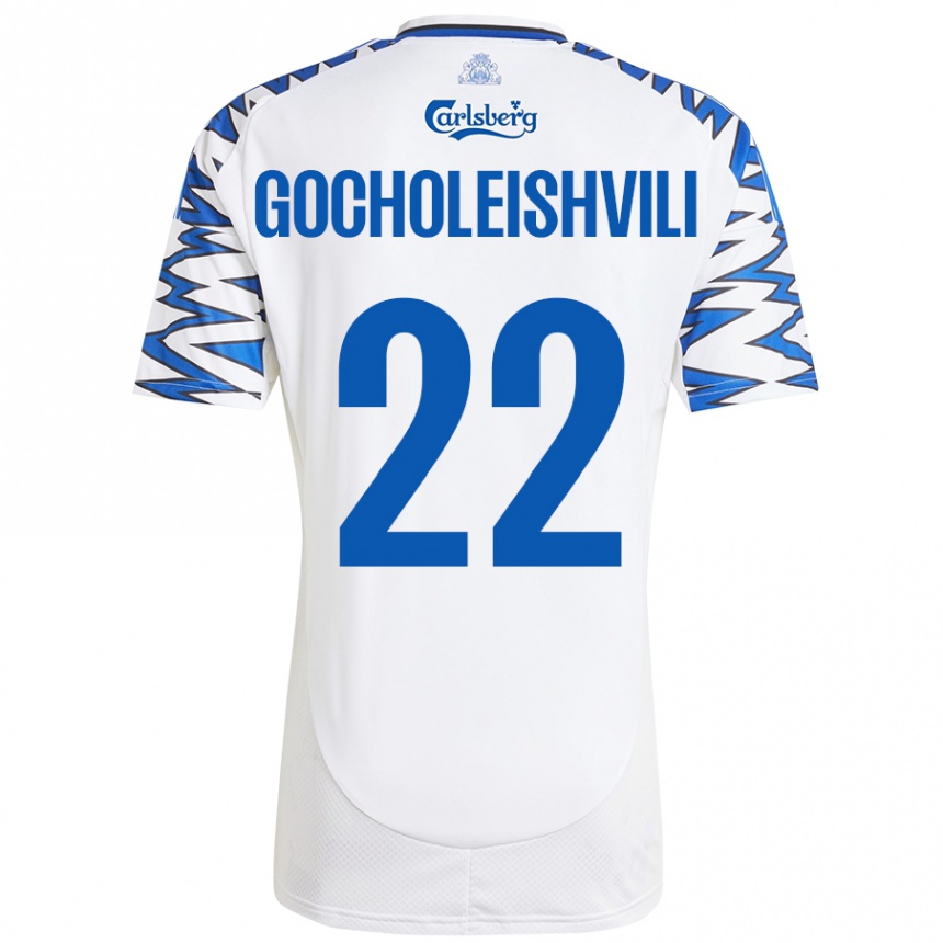 Kids Football Giorgi Gocholeishvili #22 White Sky Blue Home Jersey 2024/25 T-Shirt