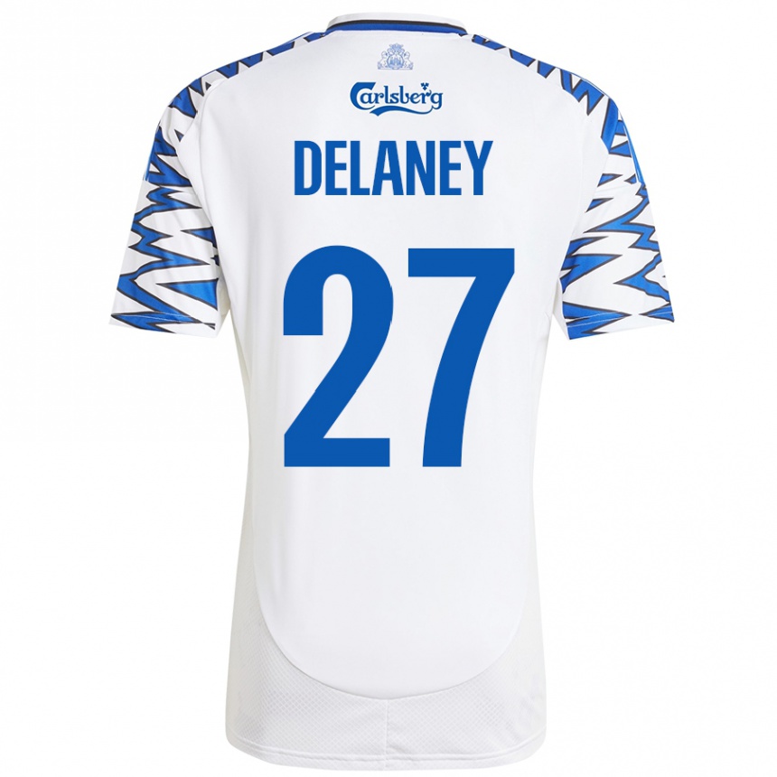 Kids Football Thomas Delaney #27 White Sky Blue Home Jersey 2024/25 T-Shirt