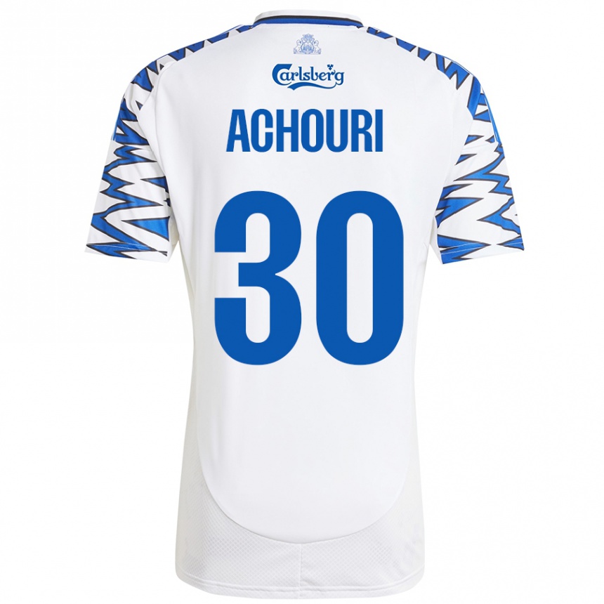 Kids Football Elias Achouri #30 White Sky Blue Home Jersey 2024/25 T-Shirt