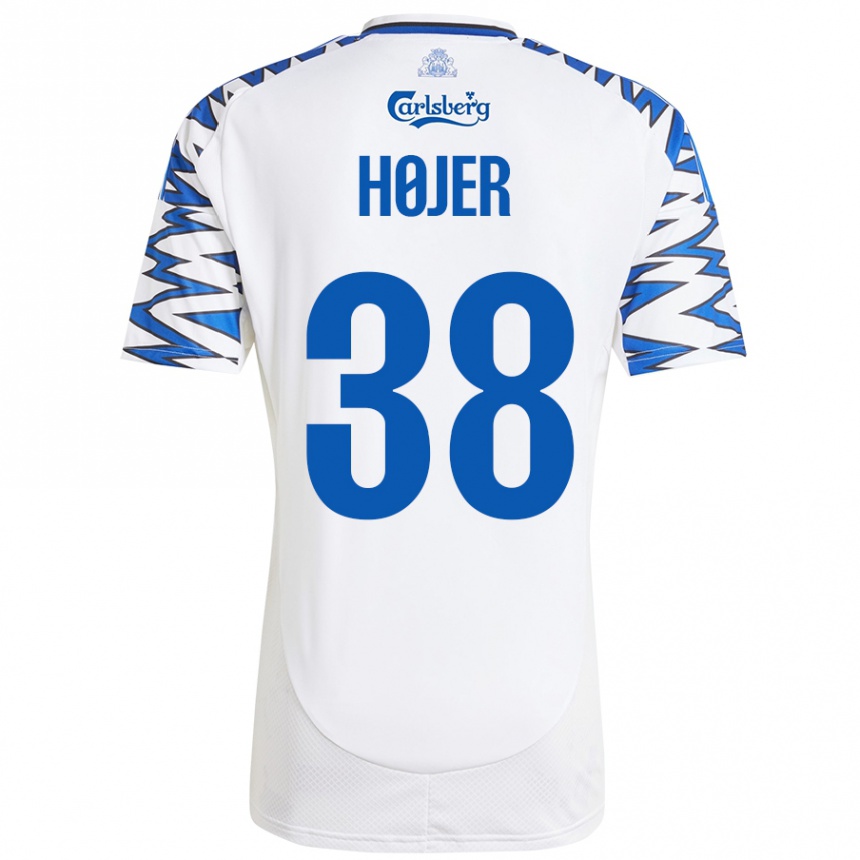 Kids Football Oliver Højer #38 White Sky Blue Home Jersey 2024/25 T-Shirt