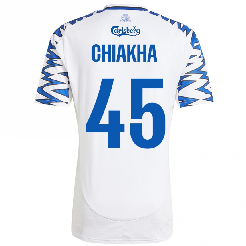 Kids Football Amin Chiakha #45 White Sky Blue Home Jersey 2024/25 T-Shirt