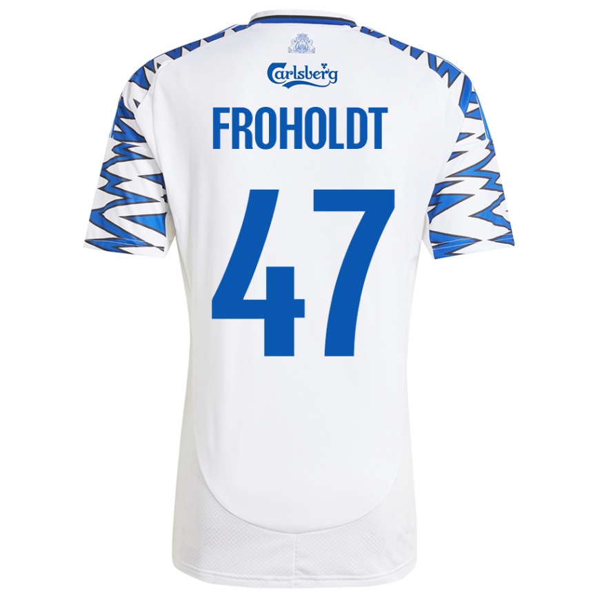 Kids Football Victor Froholdt #47 White Sky Blue Home Jersey 2024/25 T-Shirt