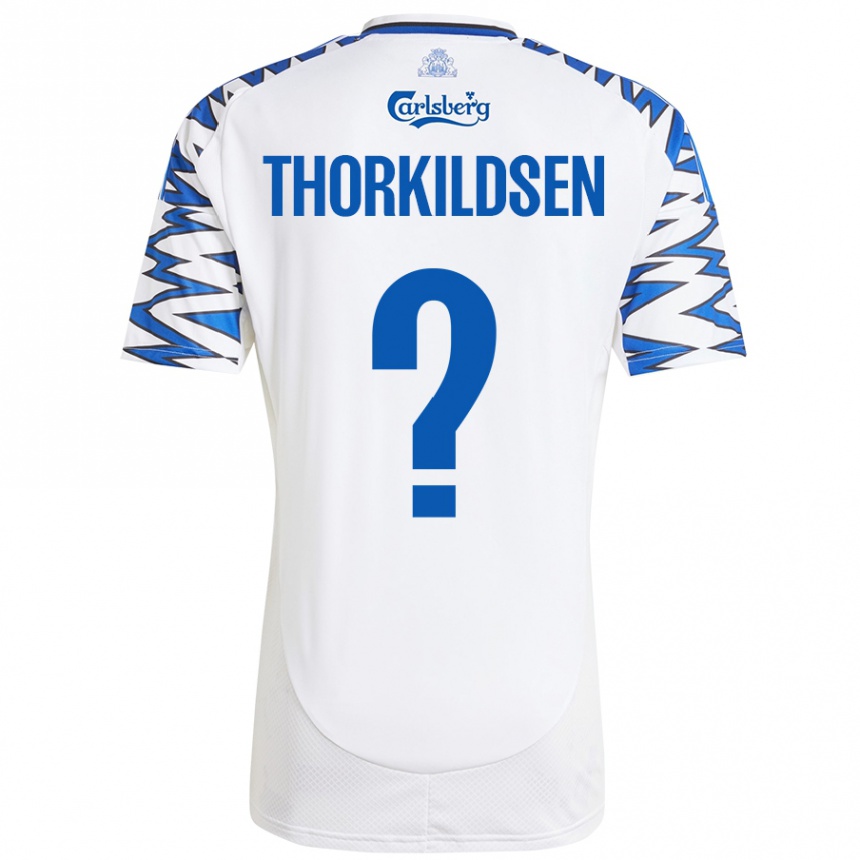 Kids Football Elias Thorkildsen #0 White Sky Blue Home Jersey 2024/25 T-Shirt