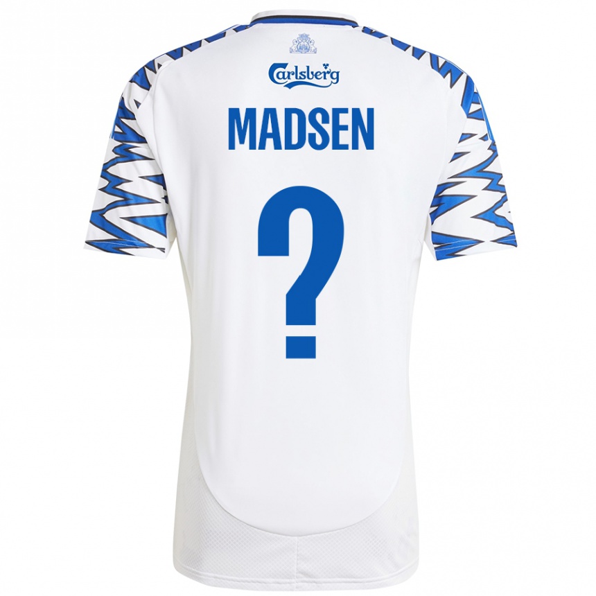 Kids Football Noah Madsen #0 White Sky Blue Home Jersey 2024/25 T-Shirt