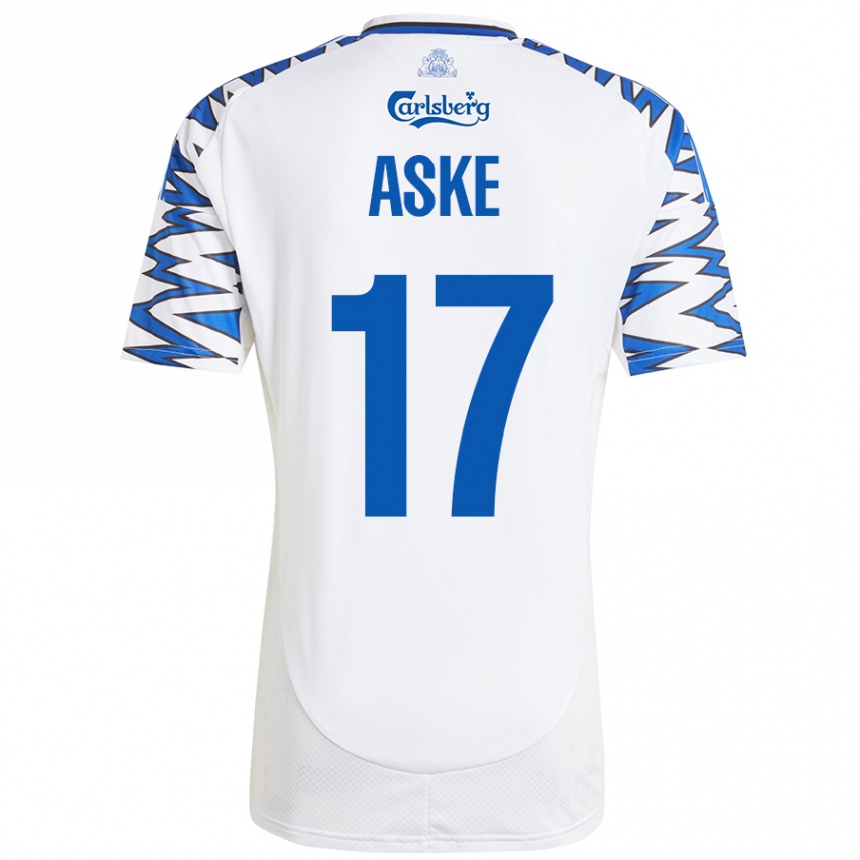 Kids Football Aske Christensen #17 White Sky Blue Home Jersey 2024/25 T-Shirt