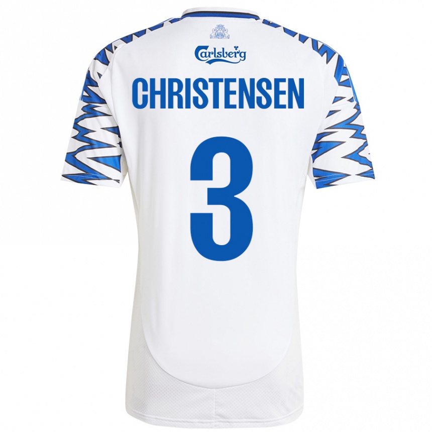 Kids Football Sebastian Christensen #3 White Sky Blue Home Jersey 2024/25 T-Shirt