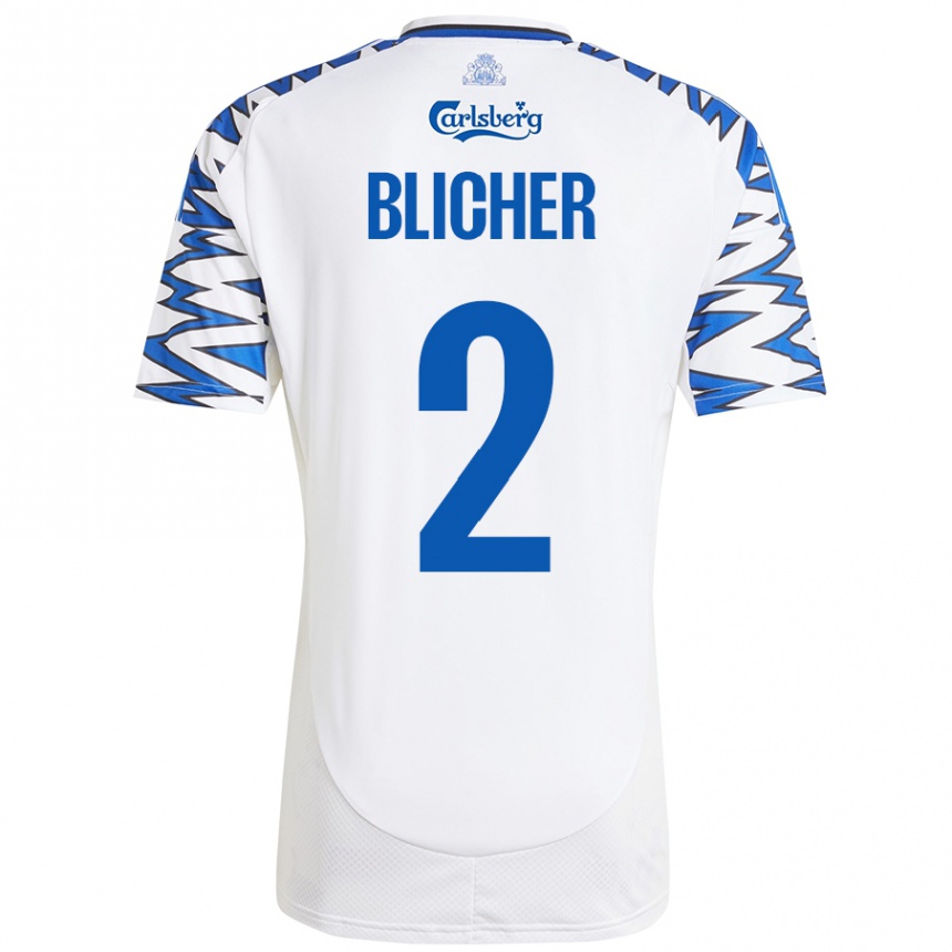 Kids Football Nicolai Blicher #2 White Sky Blue Home Jersey 2024/25 T-Shirt