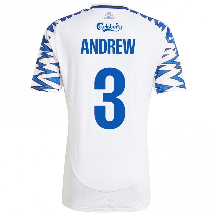 Kids Football Tristan Andrew #3 White Sky Blue Home Jersey 2024/25 T-Shirt