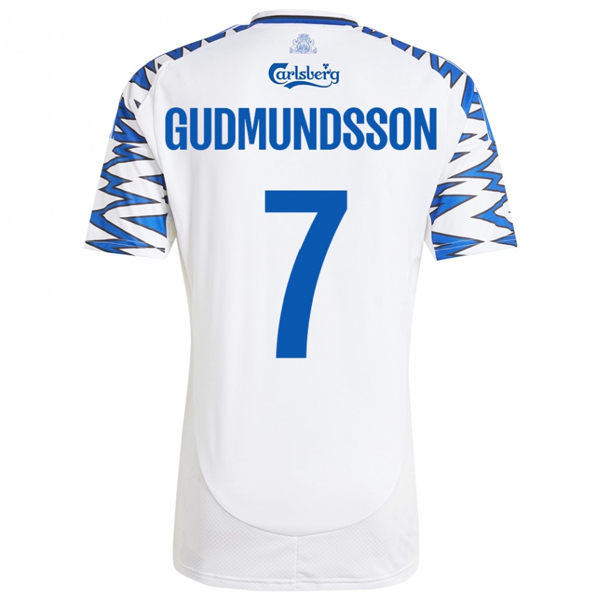 Kids Football Galdur Gudmundsson #7 White Sky Blue Home Jersey 2024/25 T-Shirt