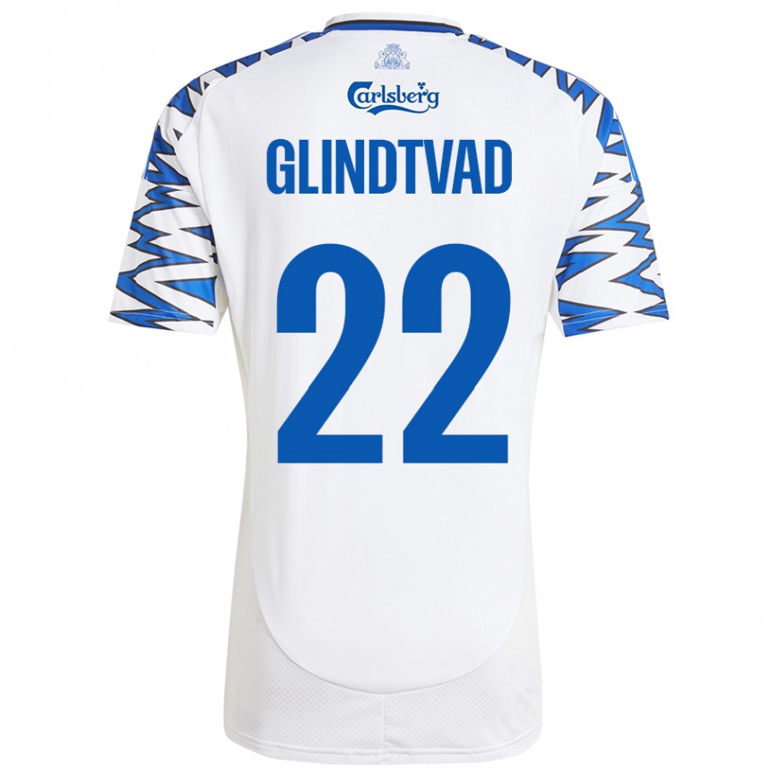 Kids Football William Glindtvad #22 White Sky Blue Home Jersey 2024/25 T-Shirt