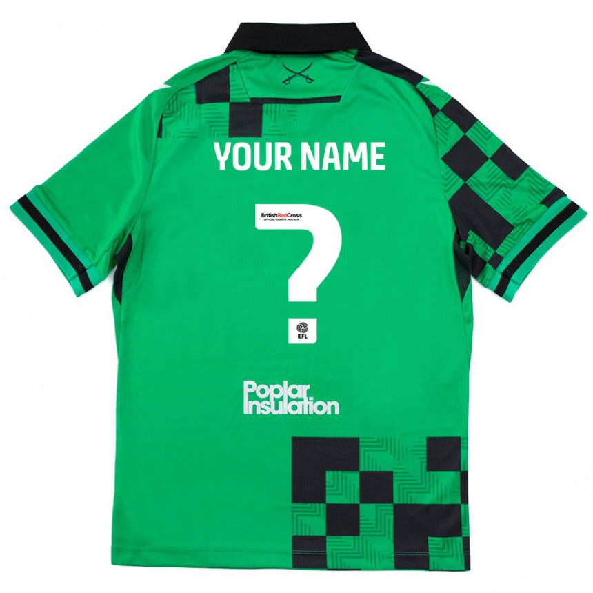 Kids Football Your Name #0 Green Black Away Jersey 2024/25 T-Shirt