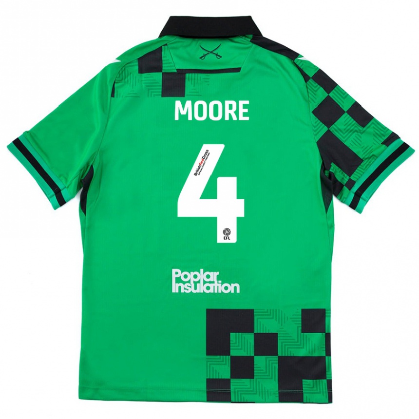 Kids Football Taylor Moore #4 Green Black Away Jersey 2024/25 T-Shirt