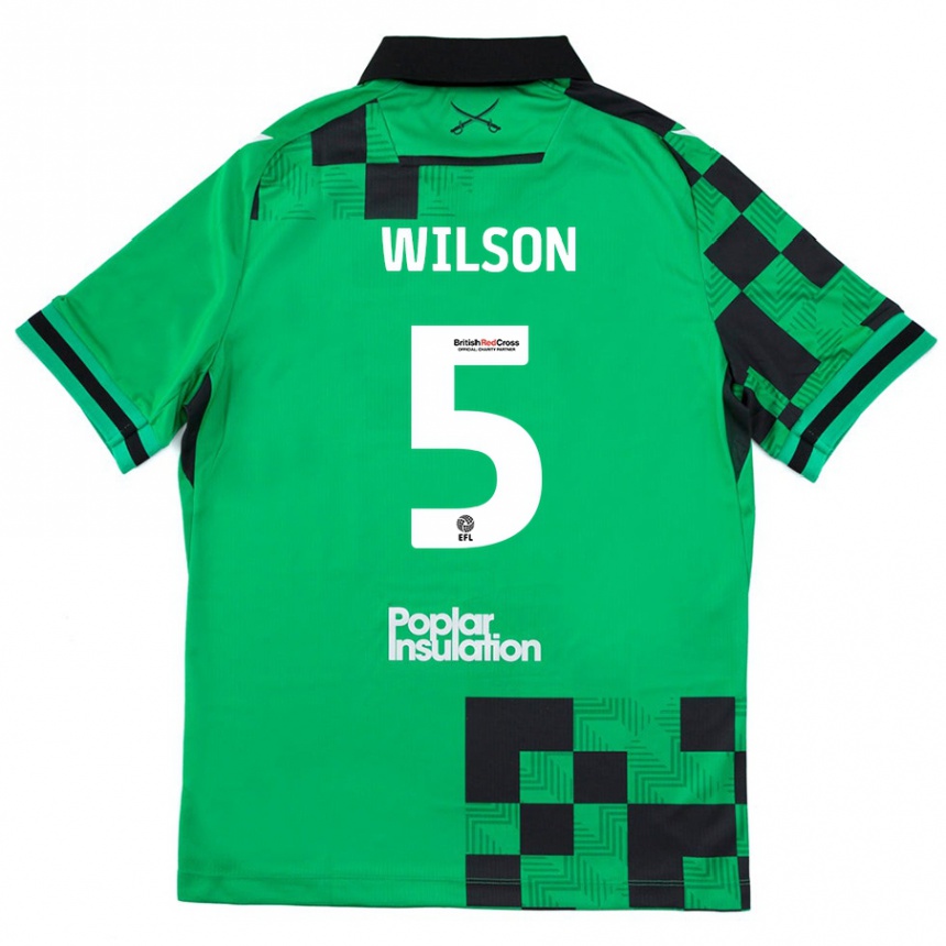 Kids Football James Wilson #5 Green Black Away Jersey 2024/25 T-Shirt