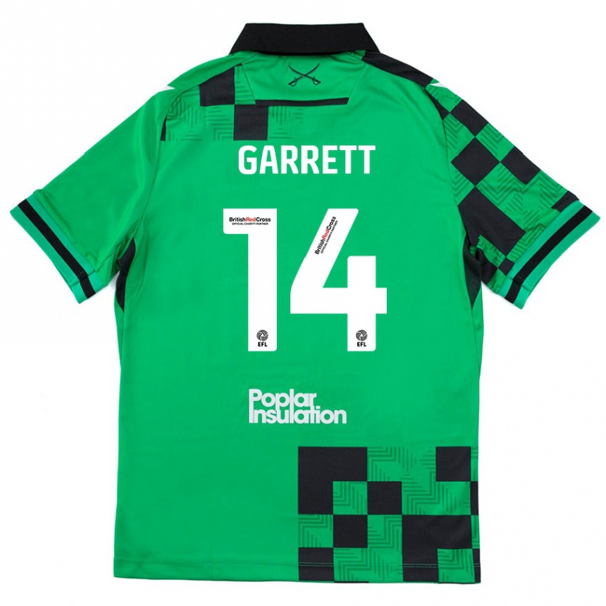 Kids Football Jake Garrett #14 Green Black Away Jersey 2024/25 T-Shirt