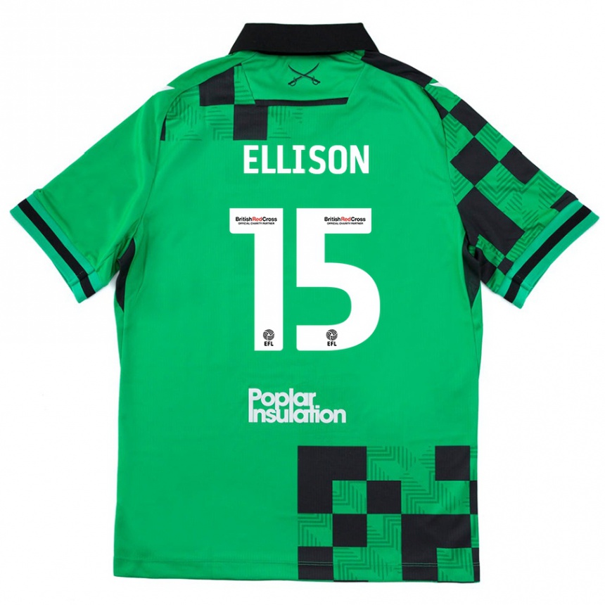 Kids Football Dan Ellison #15 Green Black Away Jersey 2024/25 T-Shirt