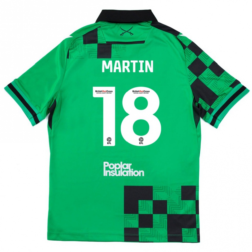 Kids Football Chris Martin #18 Green Black Away Jersey 2024/25 T-Shirt