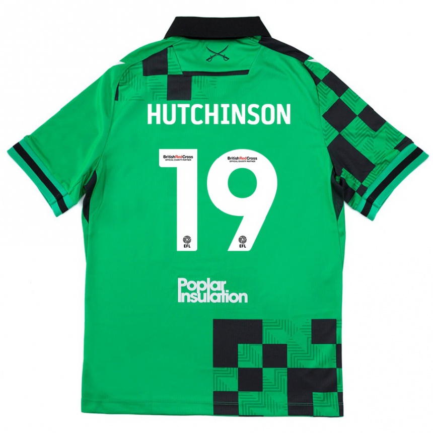 Kids Football Isaac Hutchinson #19 Green Black Away Jersey 2024/25 T-Shirt