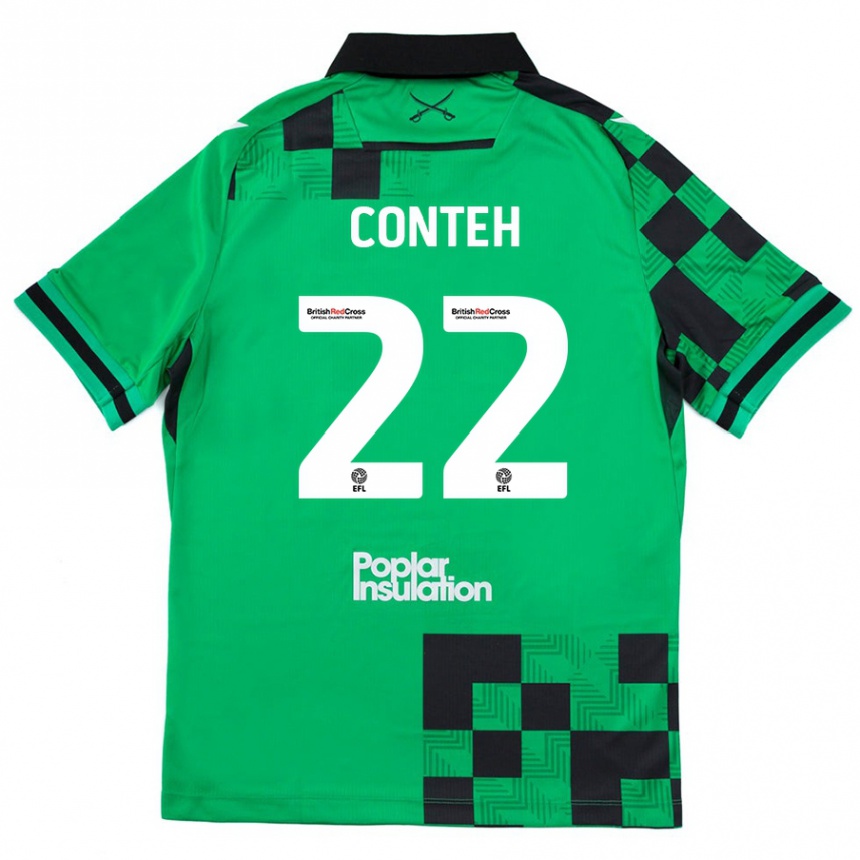 Kids Football Kamil Conteh #22 Green Black Away Jersey 2024/25 T-Shirt