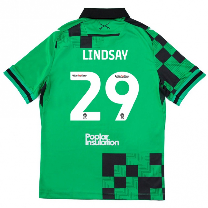 Kids Football Jamie Lindsay #29 Green Black Away Jersey 2024/25 T-Shirt