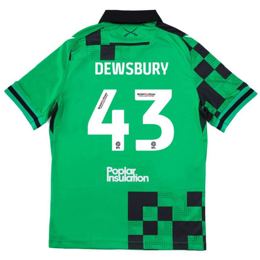 Kids Football Ollie Dewsbury #43 Green Black Away Jersey 2024/25 T-Shirt