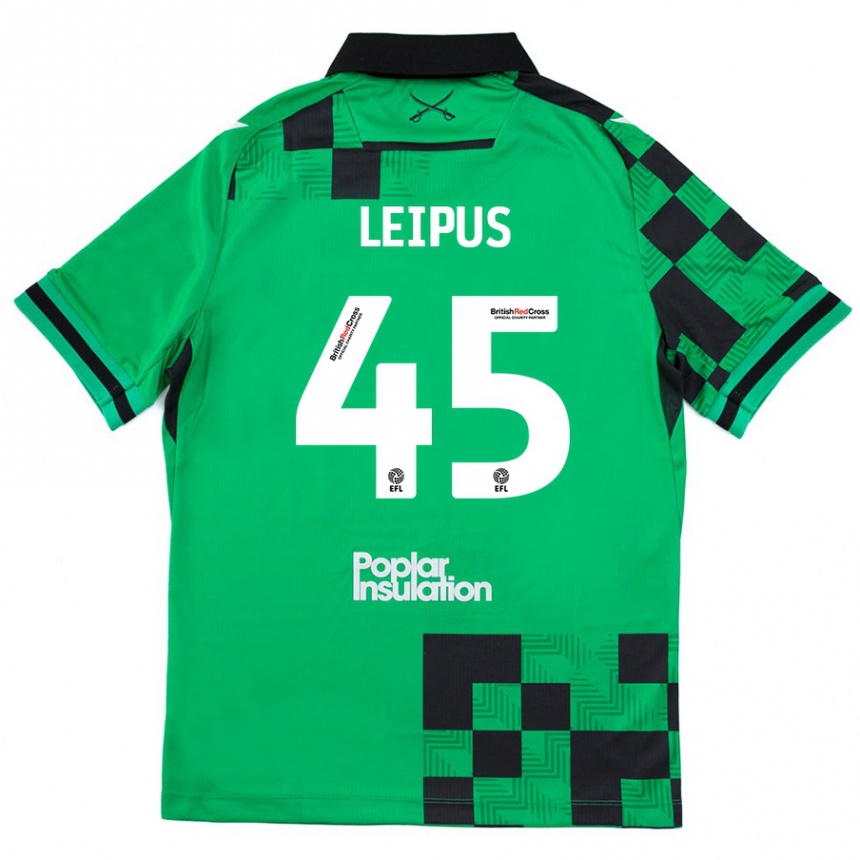 Kids Football Brooklyn Leipus #45 Green Black Away Jersey 2024/25 T-Shirt