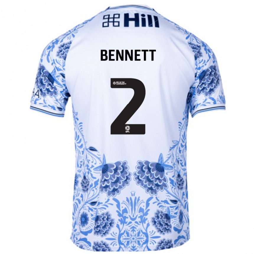 Kids Football Liam Bennett #2 White Blue Away Jersey 2024/25 T-Shirt