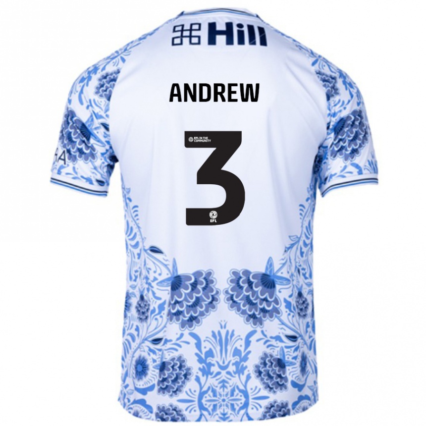 Kids Football Danny Andrew #3 White Blue Away Jersey 2024/25 T-Shirt