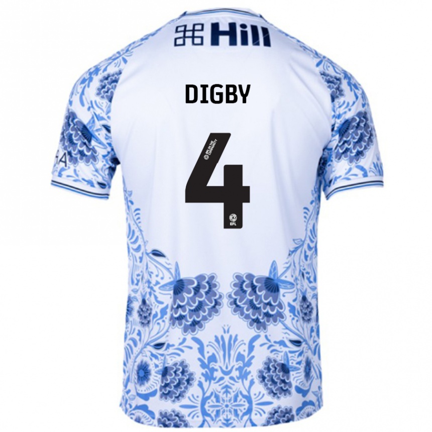 Kids Football Paul Digby #4 White Blue Away Jersey 2024/25 T-Shirt