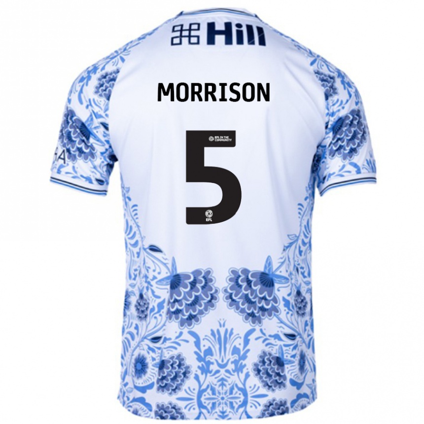 Kids Football Michael Morrison #5 White Blue Away Jersey 2024/25 T-Shirt