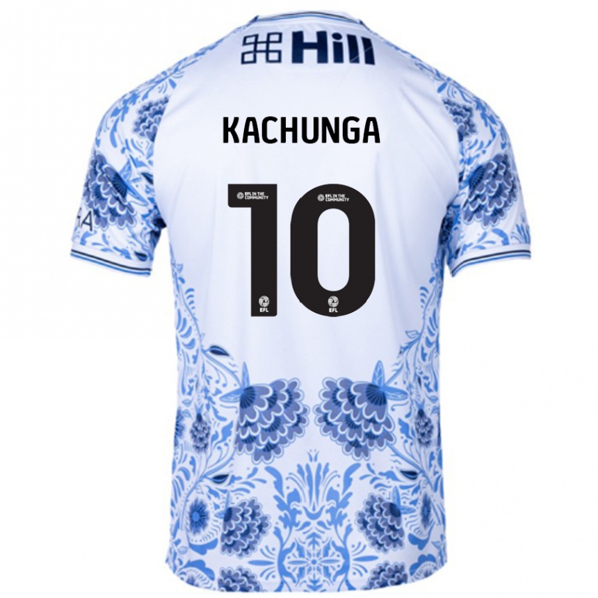 Kids Football Elias Kachunga #10 White Blue Away Jersey 2024/25 T-Shirt