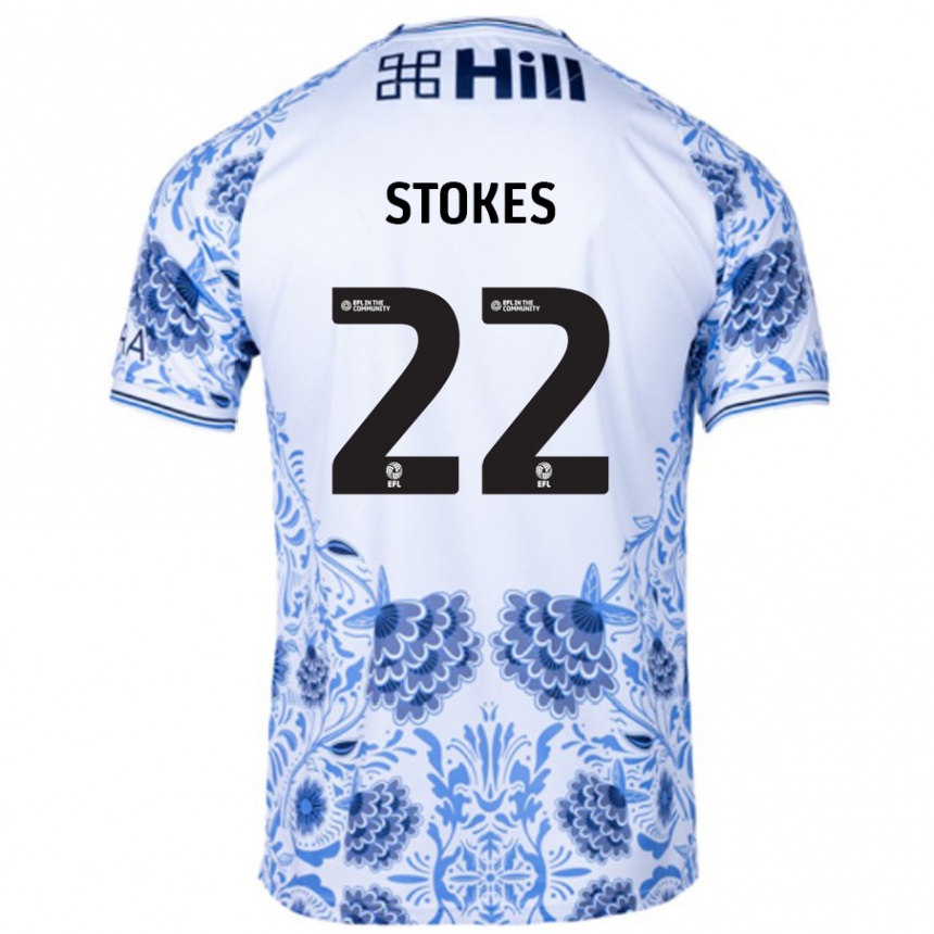 Kids Football Josh Stokes #22 White Blue Away Jersey 2024/25 T-Shirt