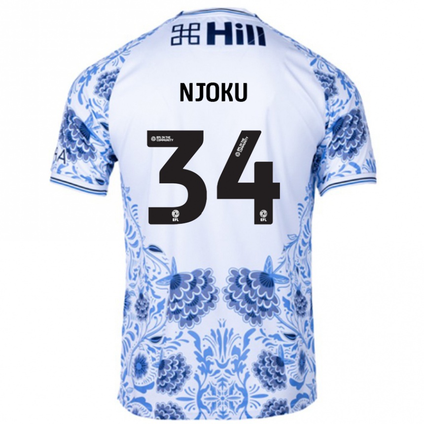 Kids Football Brandon Njoku #34 White Blue Away Jersey 2024/25 T-Shirt