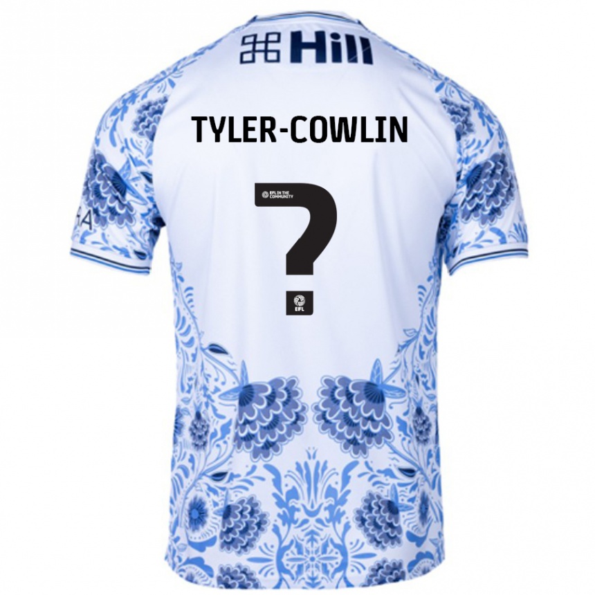 Kids Football Danny Tyler-Cowlin #0 White Blue Away Jersey 2024/25 T-Shirt