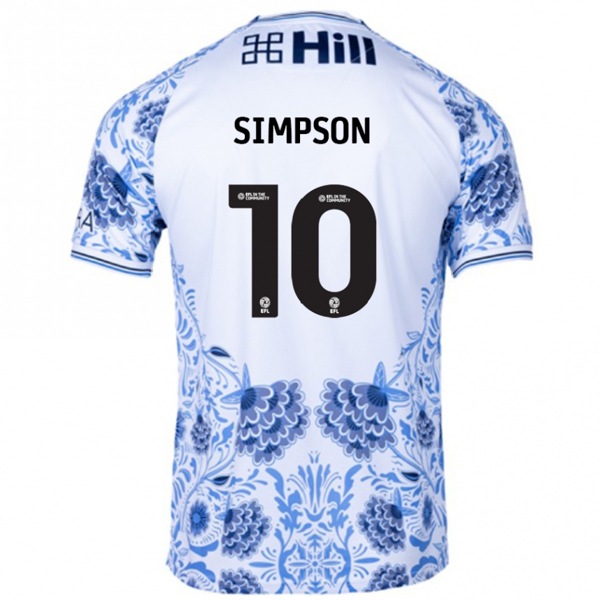 Kids Football Harley-Jean Simpson #10 White Blue Away Jersey 2024/25 T-Shirt