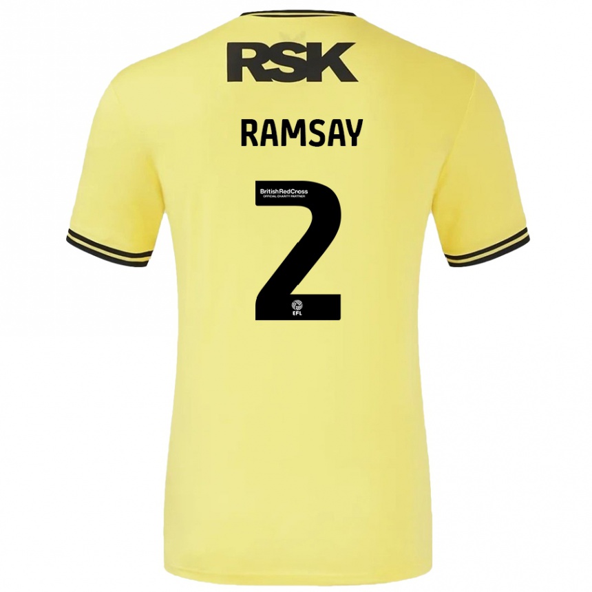 Kids Football Kayne Ramsay #2 Yellow Black Away Jersey 2024/25 T-Shirt