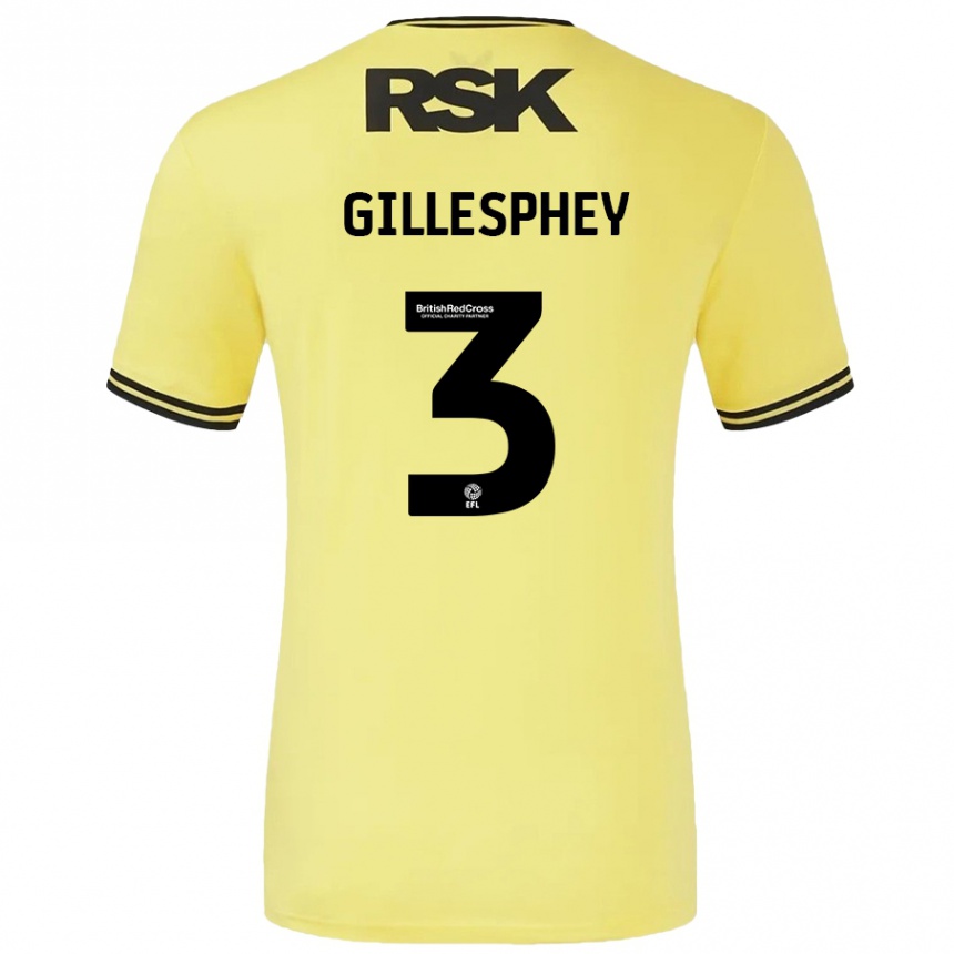 Kids Football Macaulay Gillesphey #3 Yellow Black Away Jersey 2024/25 T-Shirt