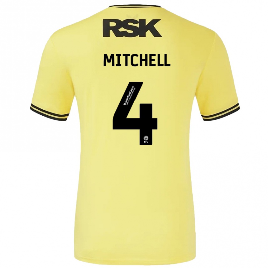 Kids Football Alex Mitchell #4 Yellow Black Away Jersey 2024/25 T-Shirt