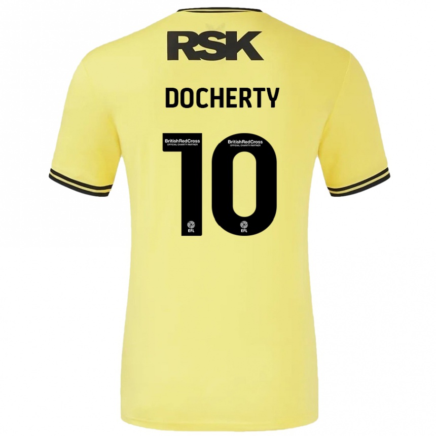 Kids Football Greg Docherty #10 Yellow Black Away Jersey 2024/25 T-Shirt