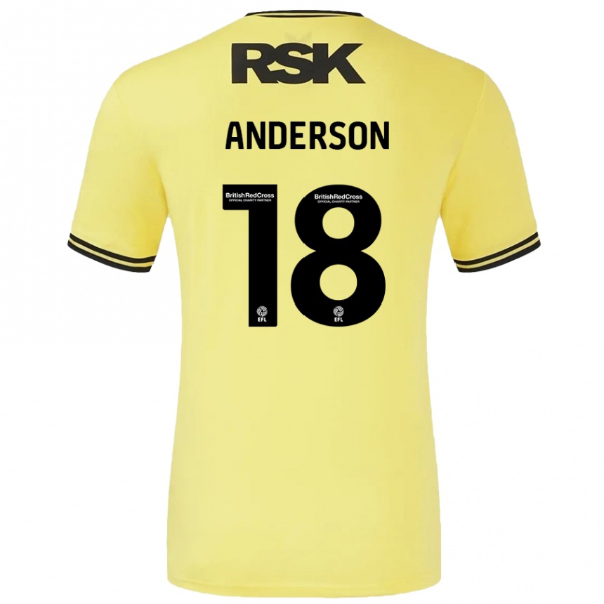 Kids Football Karoy Anderson #18 Yellow Black Away Jersey 2024/25 T-Shirt