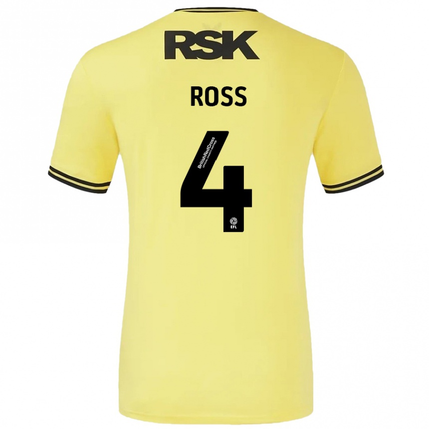 Kids Football Mia Ross #4 Yellow Black Away Jersey 2024/25 T-Shirt