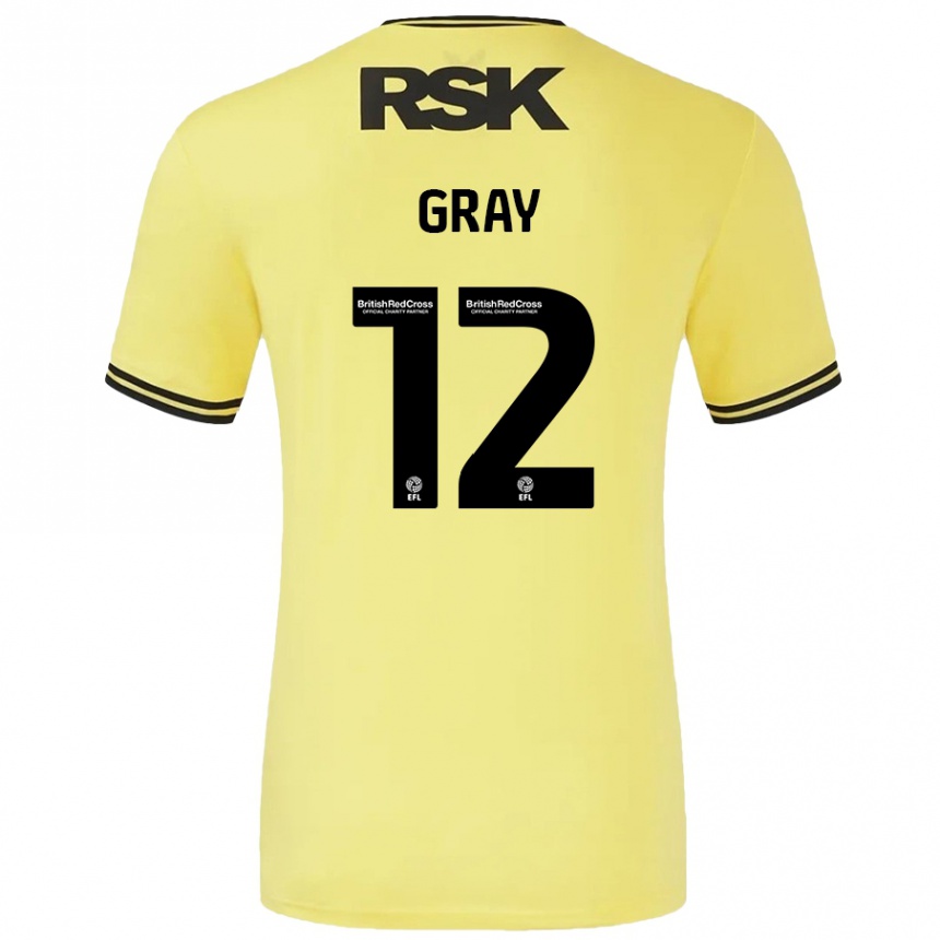 Kids Football Jessica Gray #12 Yellow Black Away Jersey 2024/25 T-Shirt