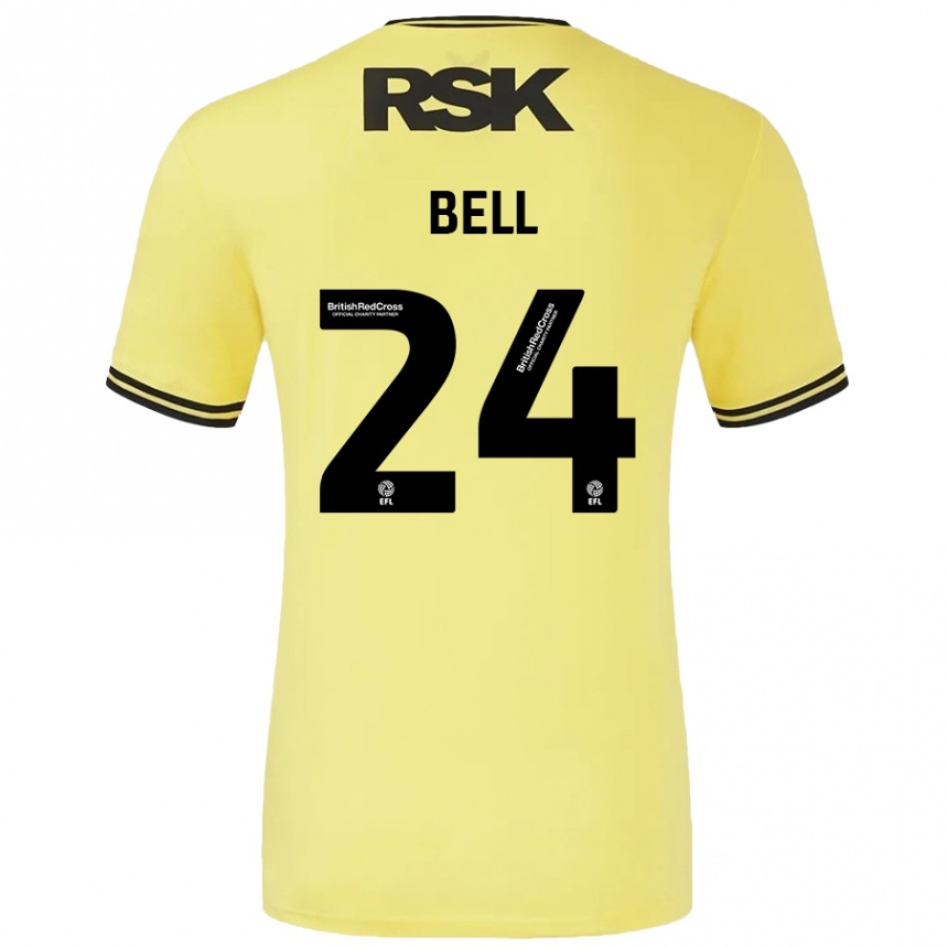 Kids Football Taylor Bell #24 Yellow Black Away Jersey 2024/25 T-Shirt