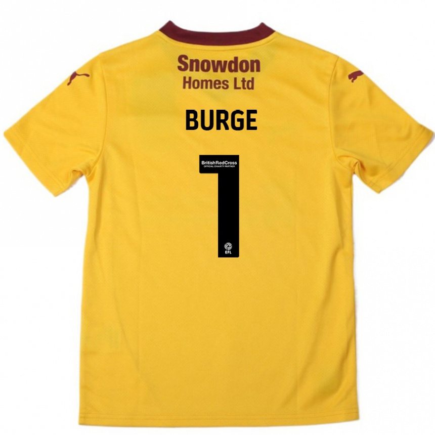 Kids Football Lee Burge #1 Orange  Burgundy Away Jersey 2024/25 T-Shirt