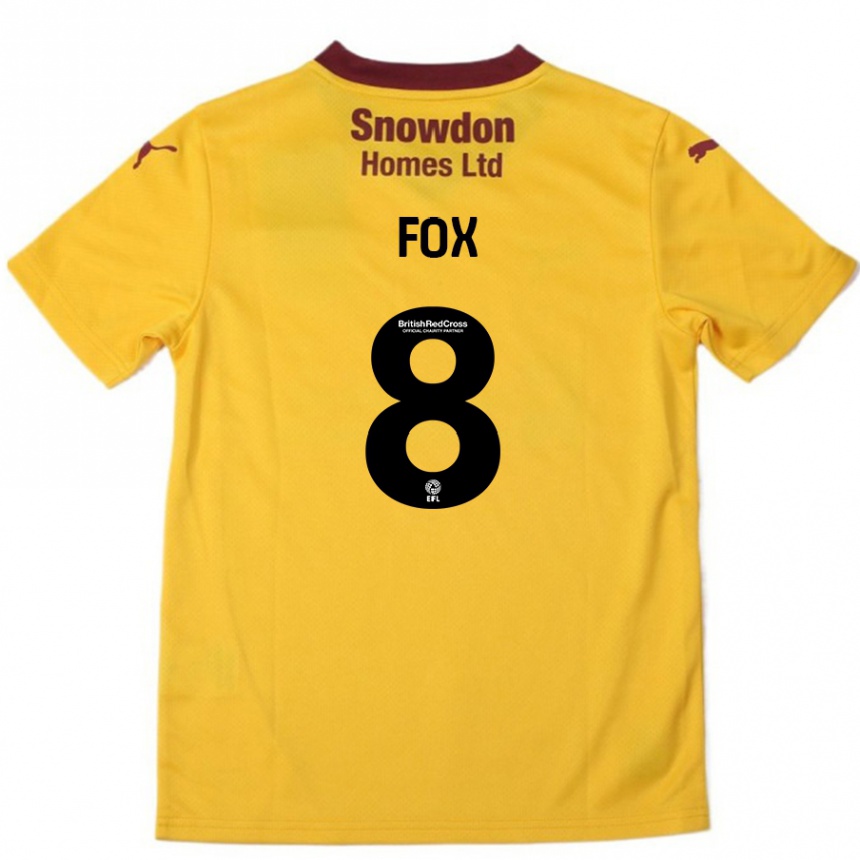 Kids Football Ben Fox #8 Orange  Burgundy Away Jersey 2024/25 T-Shirt